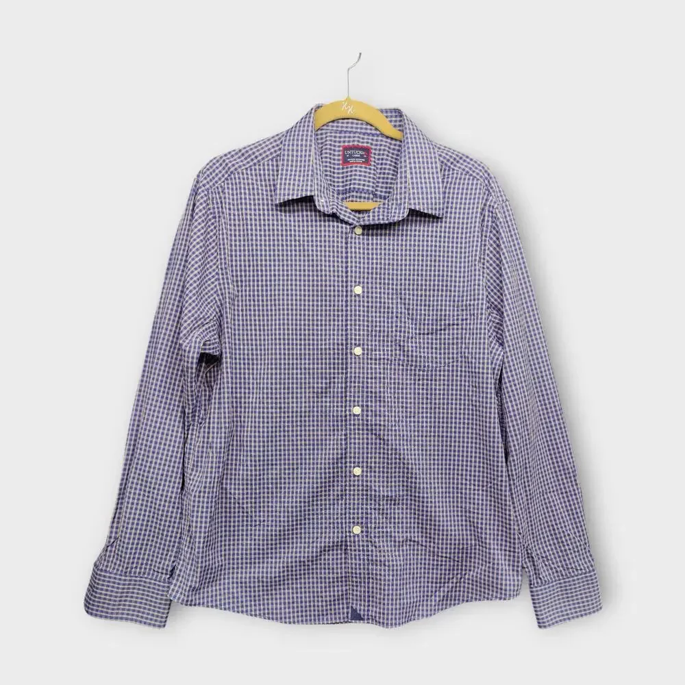 Mens UNTUCKit Stretchy Blue Plaid Long Sleeve Button Up Size Large - Picture 1 of 5